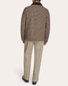Back view of model wearing Byrd Wool Blend Jacket with Corduroy Collar.