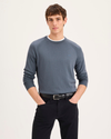 Front view of model wearing Folkstone Gray Crewneck Sweater, Regular Fit.