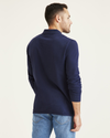 Back view of model wearing Navy Blazer Polo Shirt, Slim Fit.