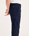 Side view of model wearing Navy Blazer Utility Cargo Pant, Straight Fit.