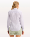 Back view of model wearing Thistle Stripe Signature Shirt with Stain Defender®, Slim Fit.